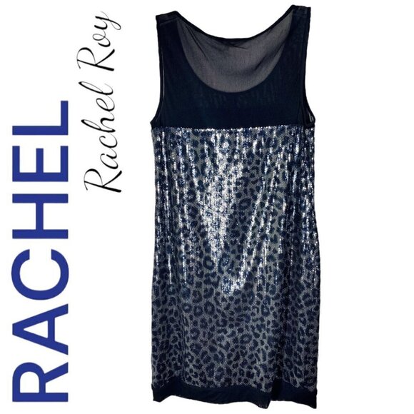 RACHEL RACHEL ROY Metallic Sequin Leopard Print Mini Cocktail Party Dress, Large - Picture 9 of 10